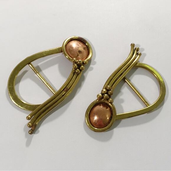 Vintage Handcrafted Baldwin Signed Modernist Copper and Brass Scarf Belt Buckle - Picture 9 of 14